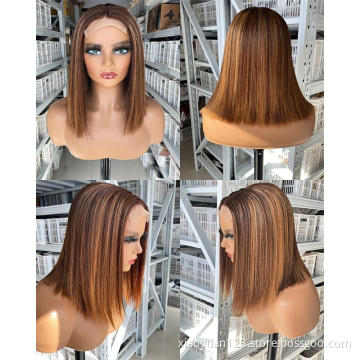 Vendor 12a Double Drawn Brown 4/27 Colored Blond Short Bob Human Wig Cuticle Aligned Mink Brazilian Human Hair hd Lace Front Wig